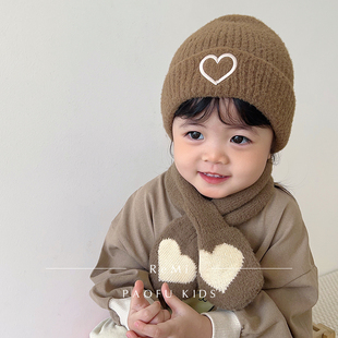 宝宝帽子围巾两件套韩版超萌可爱围巾帽子婴幼儿秋冬季保暖针织帽