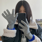可触屏长款护腕手套女韩版学生，冬季保暖防寒骑行加厚毛线针织手套