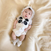 婴儿衣服夏装薄款连体衣宝宝超萌满月百天可爱熊猫哈衣夏季包屁衣