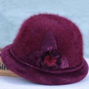 羊毛帽子女款盆帽老人女秋冬天保暖兔加厚礼帽，中老年人奶奶妈妈帽