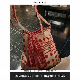 小优家包包hoyozi小圆点，帆布包包女2024红色包包单肩包