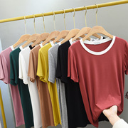 2021夏季韩版套头莫代尔短袖针织圆领宽松型大码纯色打底衫女T恤