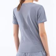欧美收腰运动短袖女休闲宽松跑步瑜伽服速干健身t桖罩衫定制