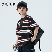 YCYP童装潮帅气男童短袖t恤夏季大童打底衫条纹上衣儿童体恤