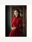 高级感超好看高端精致新中式国风改良旗袍红色连衣裙结婚礼服秋冬
