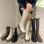 长筒靴女2023秋季马丁靴圆头，复古厚底短靴小个子不过膝骑士靴