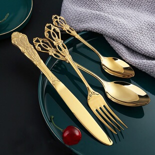 复古宫廷叉套装不锈钢，牛排叉勺三件套欧式家用高档西餐具勺子