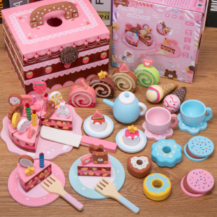 木制糖果蛋糕切切看乐过家家女孩玩具厨房套装木质儿童生日礼物