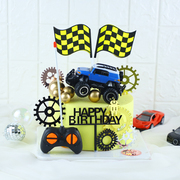 男孩生日蛋糕装饰汽车跑车遥控车，摆件齿轮机器人亚克力插件