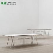 白色简约书桌现代创意电脑桌办公桌极简会议桌铁艺实木长方形餐桌