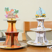 卡通恐龙挖掘机纸质蛋糕托盘儿童，生日甜品桌支架，一次性点心蛋糕架