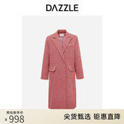 dazzle地素奥莱粉红色西装，领中长款直筒粗花呢毛，呢大衣外套女