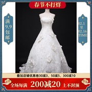 LF11-00205古着中古vintage抹胸钉珠花朵三件套婚纱拖尾礼服晚装