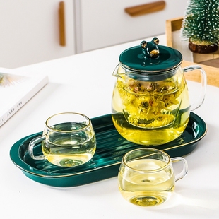 花茶具透明杯玻璃花草水果，花果茶壶耐热蜡烛，加热套装陶瓷花茶壶