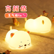呼噜猫硅胶小夜灯充电式款，卧室床头睡眠拍拍女孩氛围台灯生日礼物