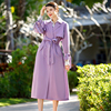 美妃紫色中长款洋气chic假两件套风衣，外套女2023年设计感女装