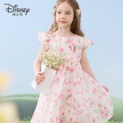 迪士尼女童连衣裙儿童裙子夏装公主裙薄款雪纺裙洋气碎花裙