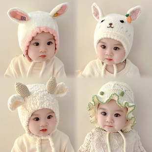 婴儿帽子秋冬婴幼纯棉可爱男女宝宝，毛线帽冬季保暖百搭儿童护耳帽