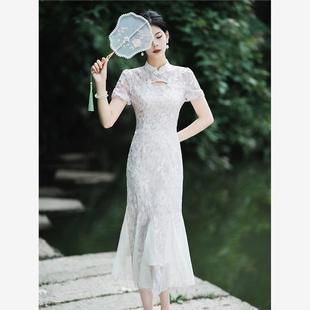 新中式旗袍女年轻款，拼接鱼尾优雅高级感改良版连衣裙夏季