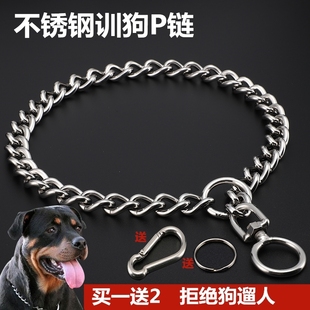 不锈钢狗狗P链中大型犬金毛马犬狗链子牵引绳项圈防爆冲栓狗脖链