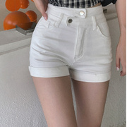 2023年夏季韩版白色高腰显瘦紧身牛仔裤修身超短裤子热裤女