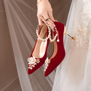 2022年红色婚鞋女秀禾服婚纱，两穿细高跟，新娘鞋孕妇敬酒礼服鞋