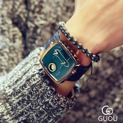款GUOU帅气潮手表皮带男表时尚双机芯石英方形不锈钢普通国产腕表
