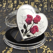 爱情520心形纪念币玫瑰花爱情纪念币 镀银心型币婚姻爱情许愿币