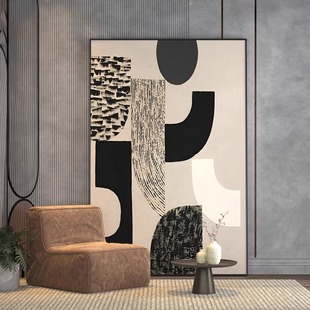 极简黑白灰客厅装饰画高级感意大利抽象落地画玄关沙发背景墙挂画