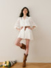 ronron法式棉麻灯笼，袖连衣裙2023夏季设计感小个子白色短裙