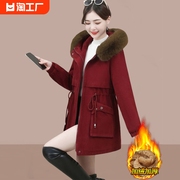 中长款加绒派克棉服，女冬季2023年韩版宽松羊羔绒棉袄加厚外套