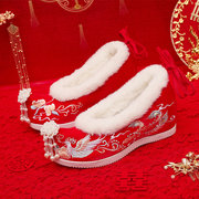 冬季加绒款红色婚鞋高跟结婚绣花鞋新娘鞋内增高配秀禾服中式古风