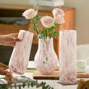中古花瓶美式摆件客厅粉色，豹纹玻璃水培插花鲜花干花餐桌装饰花器