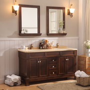 美式大理石智能镜双盆浴室柜，落地洗脸洗手盆，柜组合实木柜hr-6005