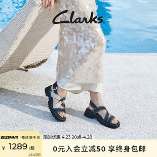 Clarks其乐学院系列女鞋24夏季交叉绑带厚底摩登时尚牛皮凉鞋