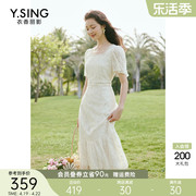 白色方领蕾丝连衣裙女2024夏季高级感流行海边度假风法式裙子