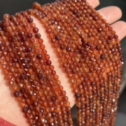 3-4mm天然橙石榴石，切角圆珠散珠半成品，diy项链手链饰品配珠