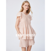 Basic House/百家好衬衫套装女2024夏季纯色短裤两件套