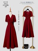 红色连衣裙女春法式小众结婚长裙，平时可穿气质显瘦敬酒服订婚礼服