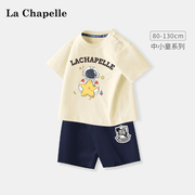 拉夏贝尔男童短袖运动套装，2024夏装纯棉宝宝，儿童1岁3衣服短裤