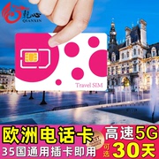 欧洲葡萄牙电话卡5g4g欧盟35国通流量，手机上网卡旅游sim卡送插头