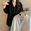 微胖mm300斤女韩版v领娃娃衬衫，七分袖设计显瘦百搭春秋季长袖上衣