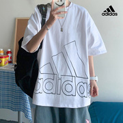 Adidas阿迪达斯短袖男2024夏季宽松大码纯棉半袖T恤