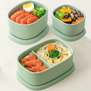 日本食品级分格硅胶饭盒，学生上班族便当轻便可微波炉加热密封餐盒