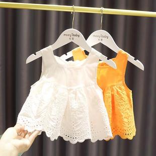 女宝宝洋气娃娃裙衫2023女婴，儿童夏装女童提花背心吊带上衣