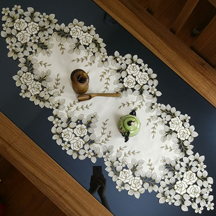 中式欧式布艺绣花桌布茶几，巾桌旗桌垫镂空盖巾餐垫餐桌实木桌旗