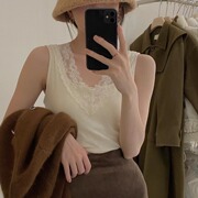 韩版气质蕾丝花边修身百搭背心，春秋冬内搭打底吊带上衣无袖美背女