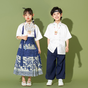 六一儿童演出服女童马面，裙中国风唐装表演服男童，大合唱团运动会潮