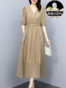 杭州大牌真丝连衣裙女夏季2024高级感气质，大码宽松桑蚕丝长裙