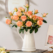 高档芙蓉油画玫瑰仿真花，假花手感保湿客厅摆件，餐桌花婚礼造景花束